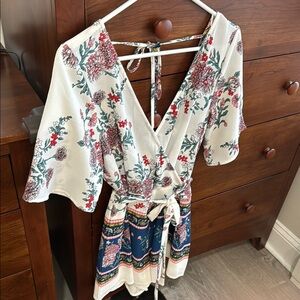 Floral Romper with Tie Waist